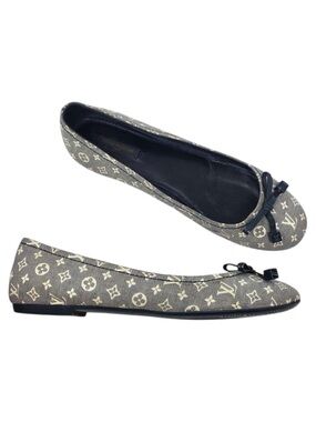 Louis Vuitton Debbie Ballet Flats Monogram Mini Lin Canvas Blue Paris Size 38